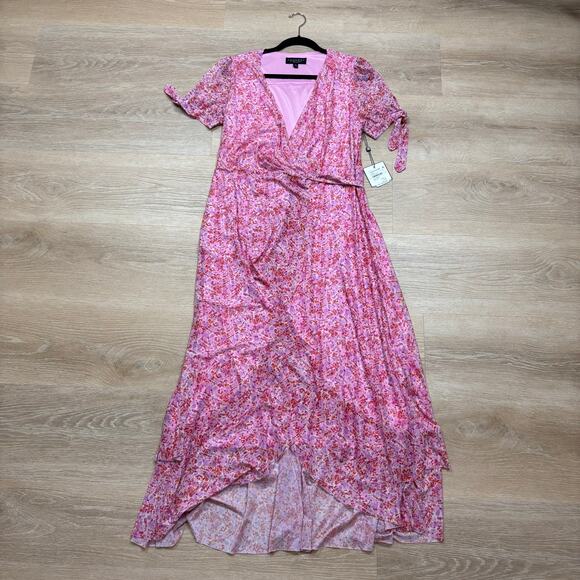 NWT Laundry Shelli Segal Floral Maxi Wrap Dress Women’s 8 Color Pink - Picture 1 of 7